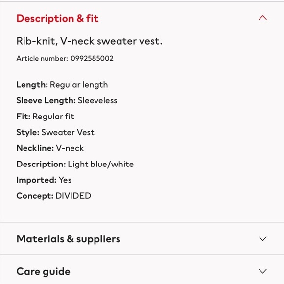 H&M Divided Light Blue V-Neck Sweater Vest – Size M - Picture 4 of 6